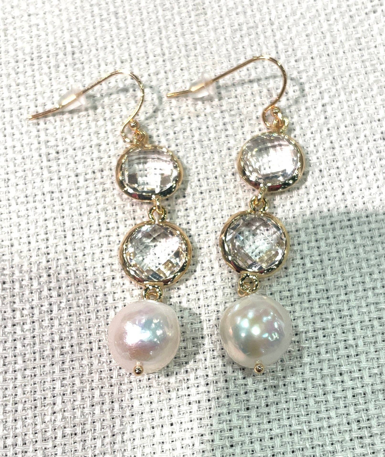 #1184-Double Round Crystal with Baroque Drop Earring