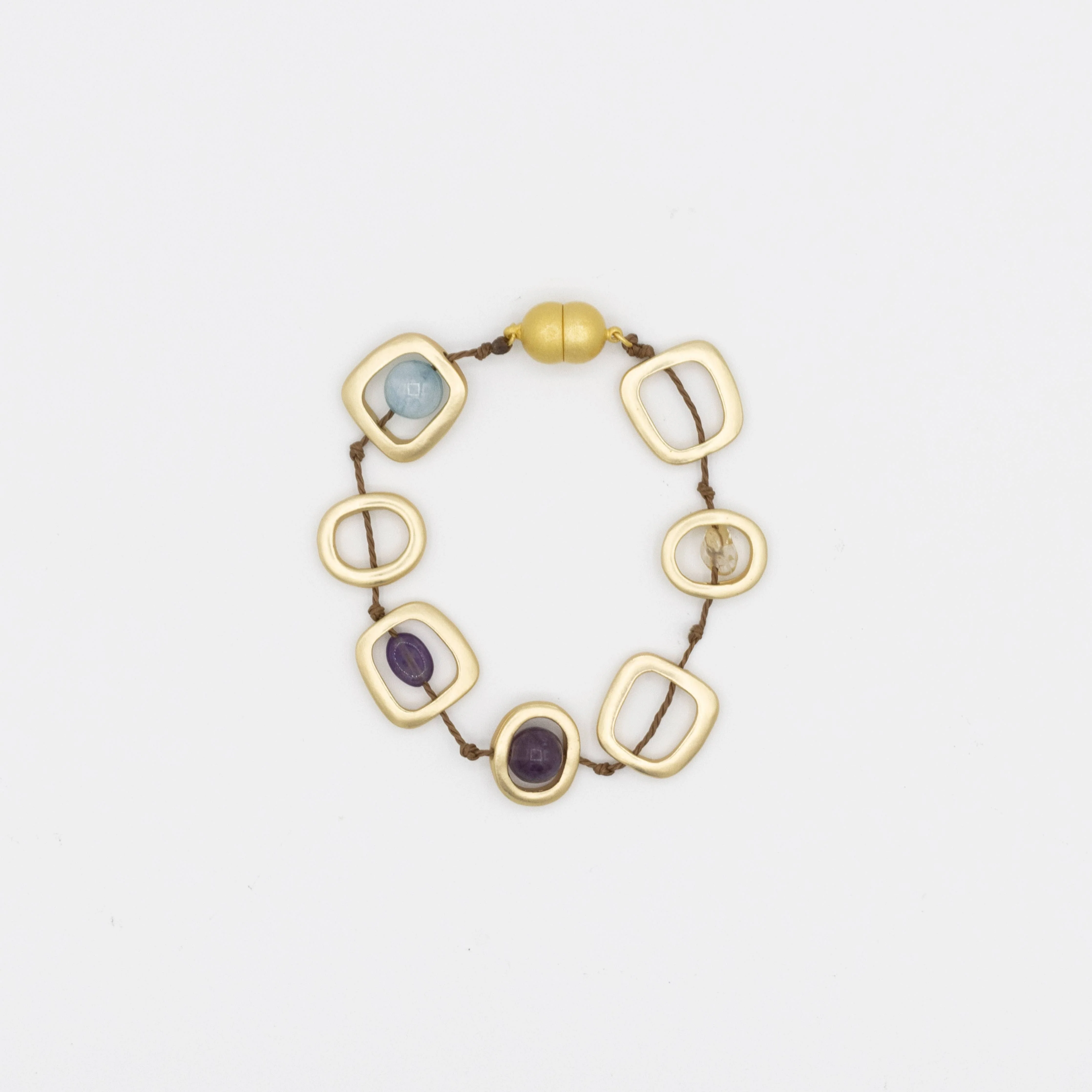 410-BR Gold Geo Beaded Bracelet on Twine with Natural Stones
