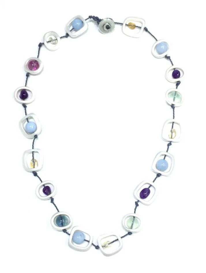411 - Silver Geometric with Mixed Natural Stones