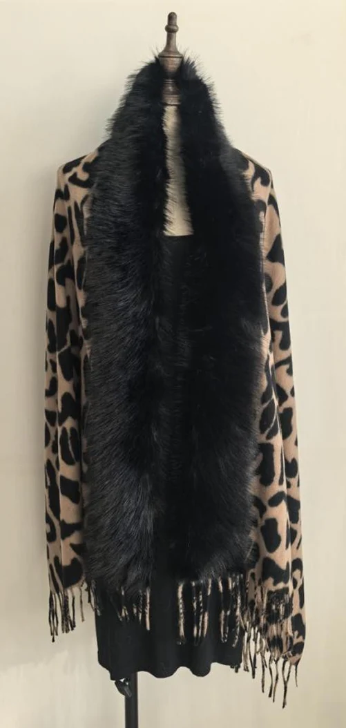Animal Print Faux Fur Trim Wrap