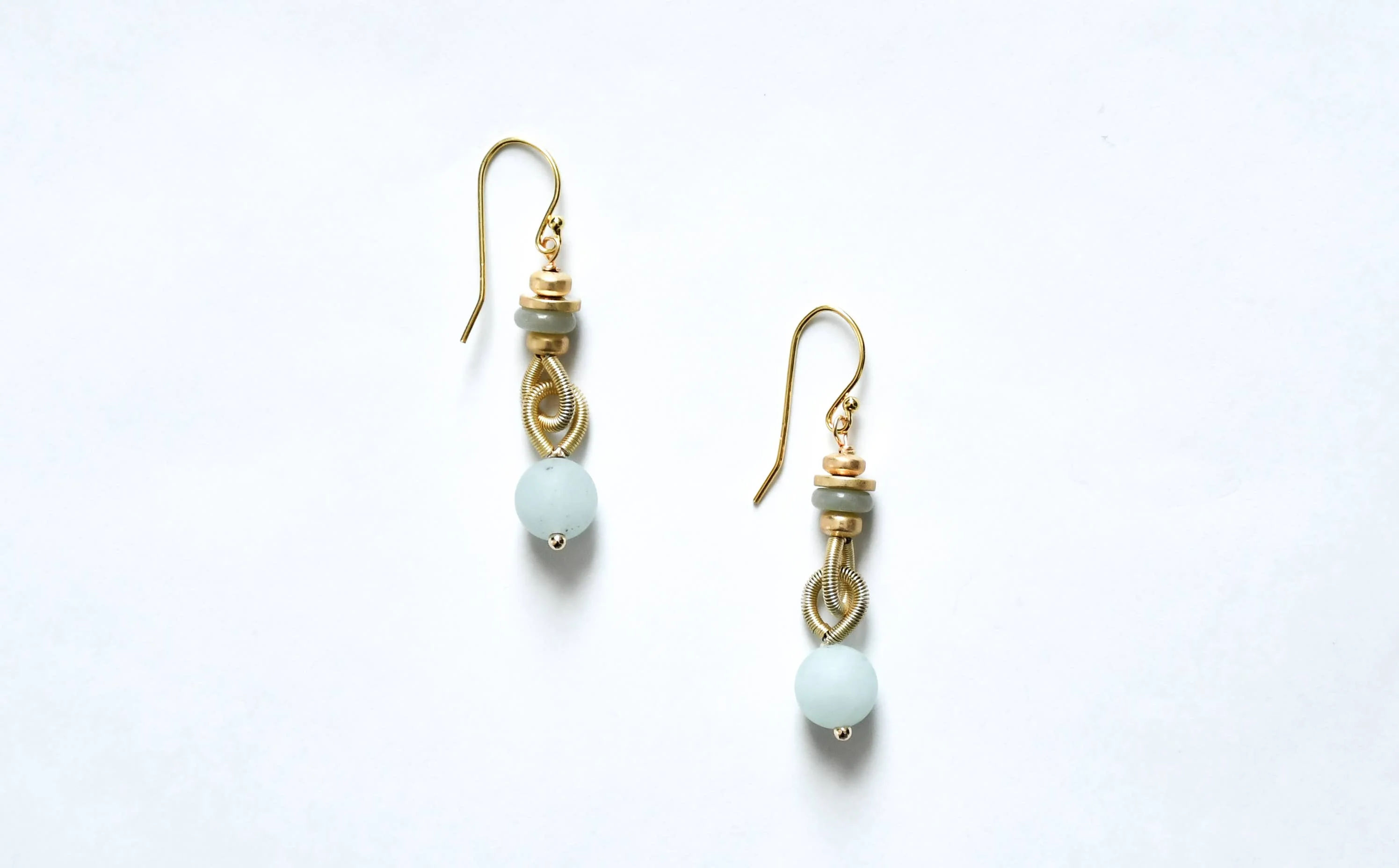 Aqua Bead & Gold Disc Earrings