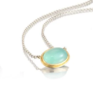 Aqua Chalcedony Gem Necklace 16mm