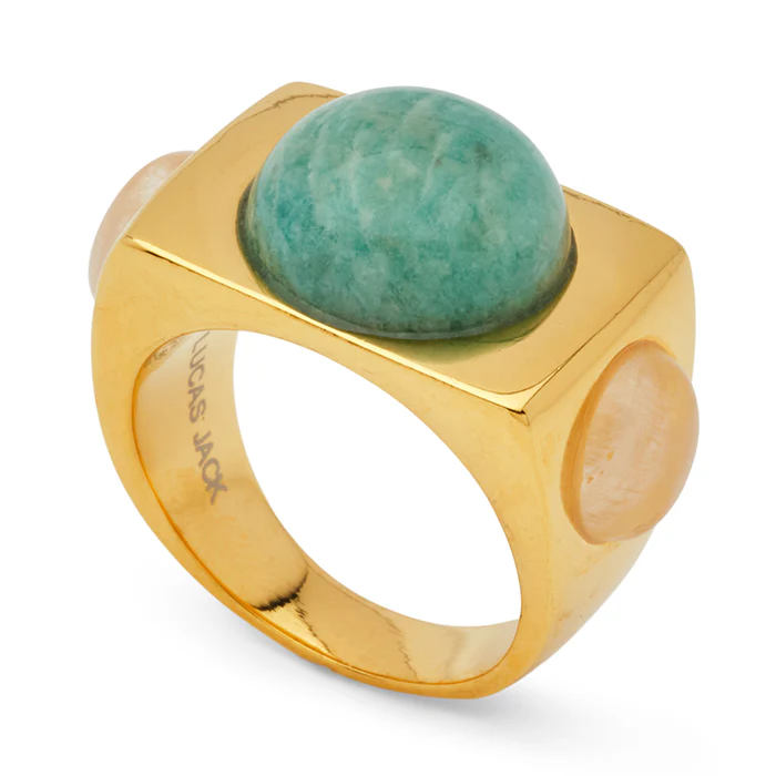 Gold Block Ring with Amazonite and Moonstone