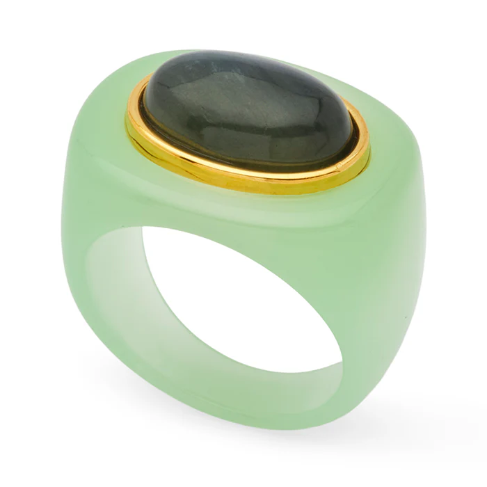 Aqua Resin and Labradorite Oval Ring