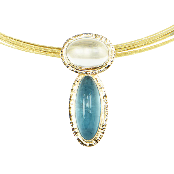 Aquamarine and Catseye Moonstone Cabochon Pendant