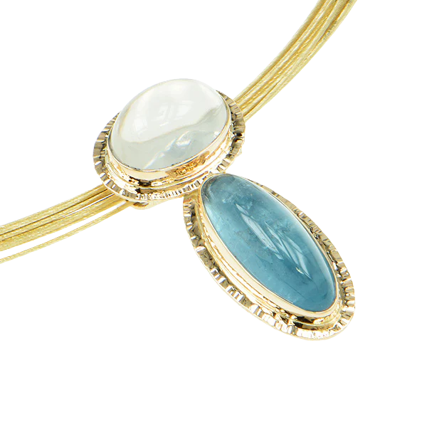 Aquamarine and Catseye Moonstone Cabochon Pendant - Image 2