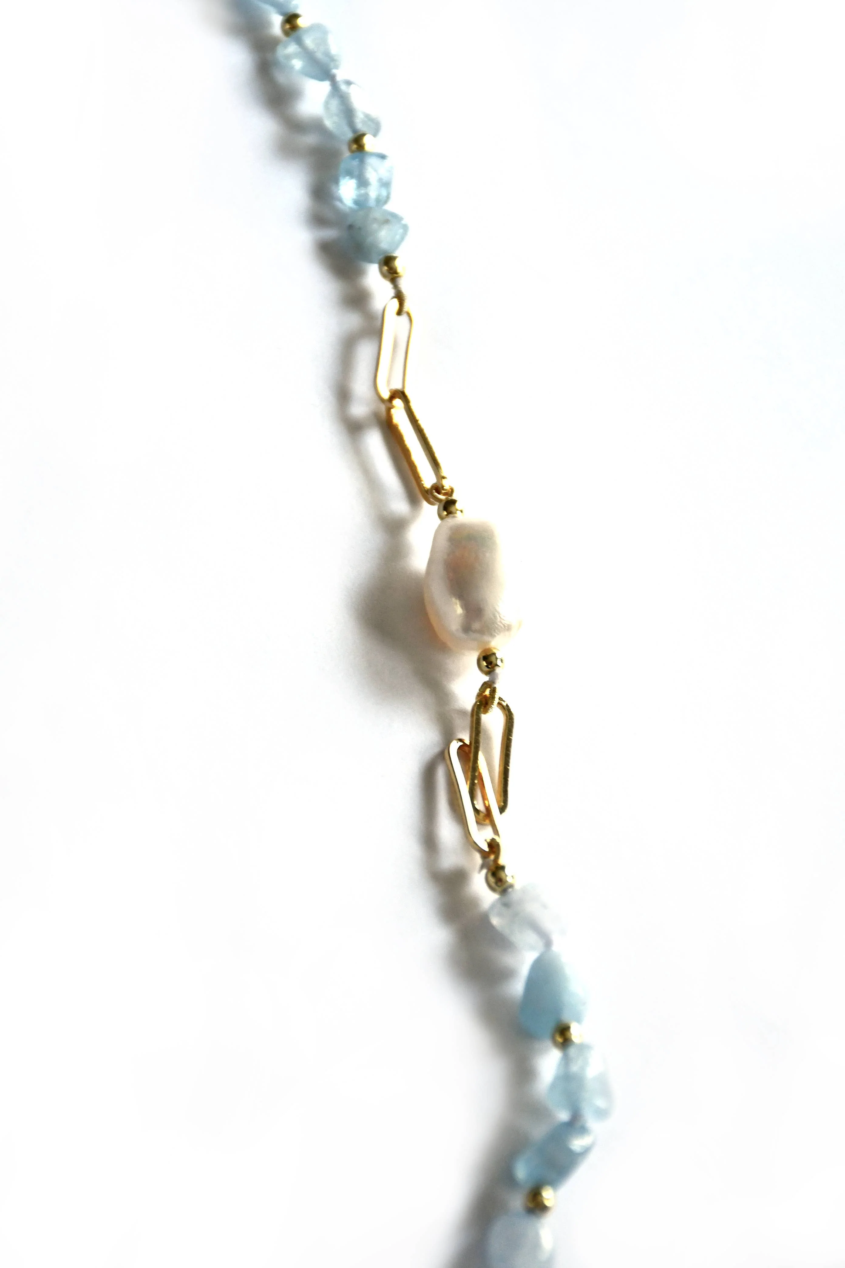 Aquamarine Gold Beads Necklace on Paperclip Chain - Image 3