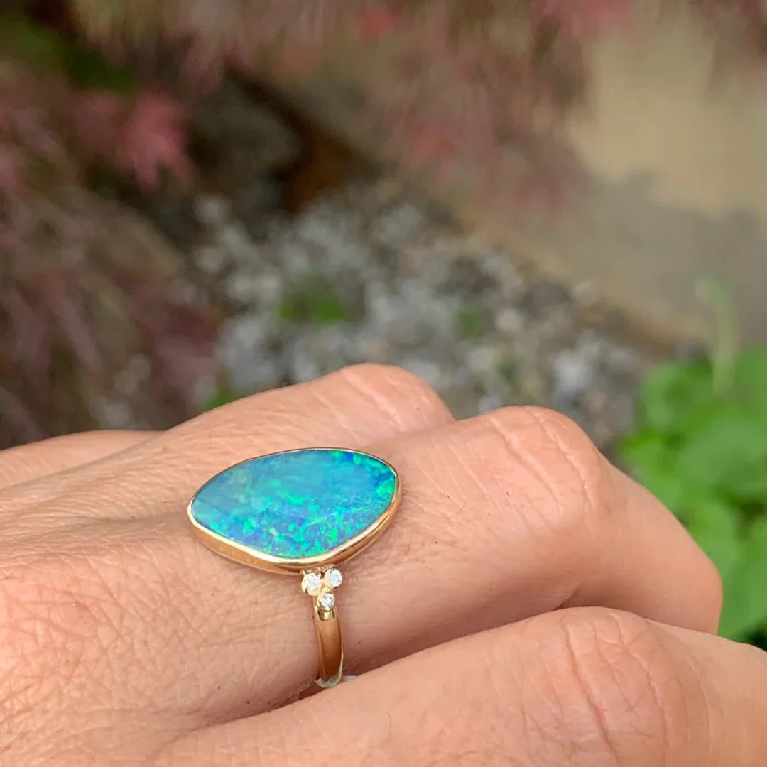Australian Opal w/ Daimond Clusters Ring - Image 4