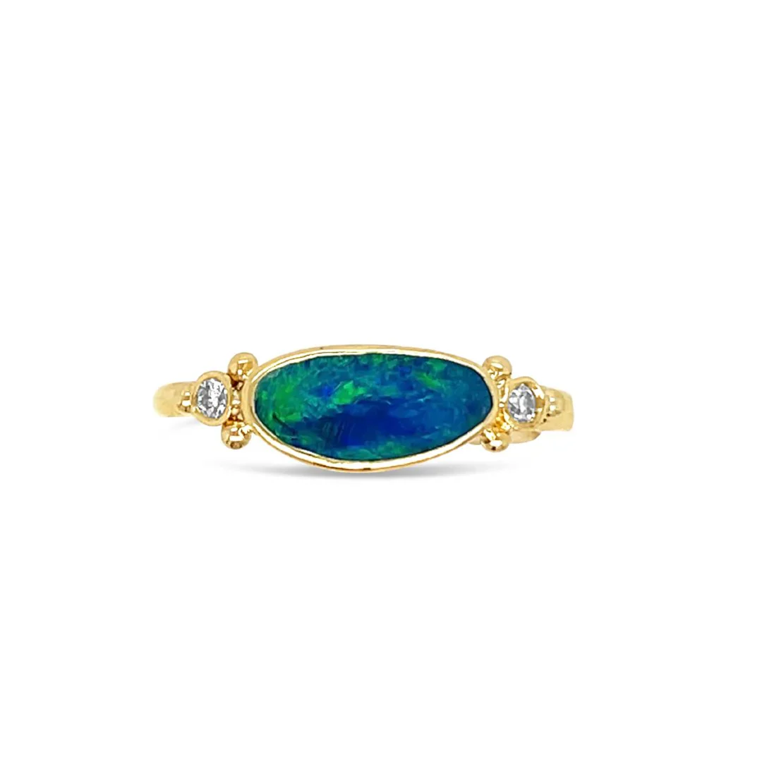 Australian Opal with Diamonds Ring