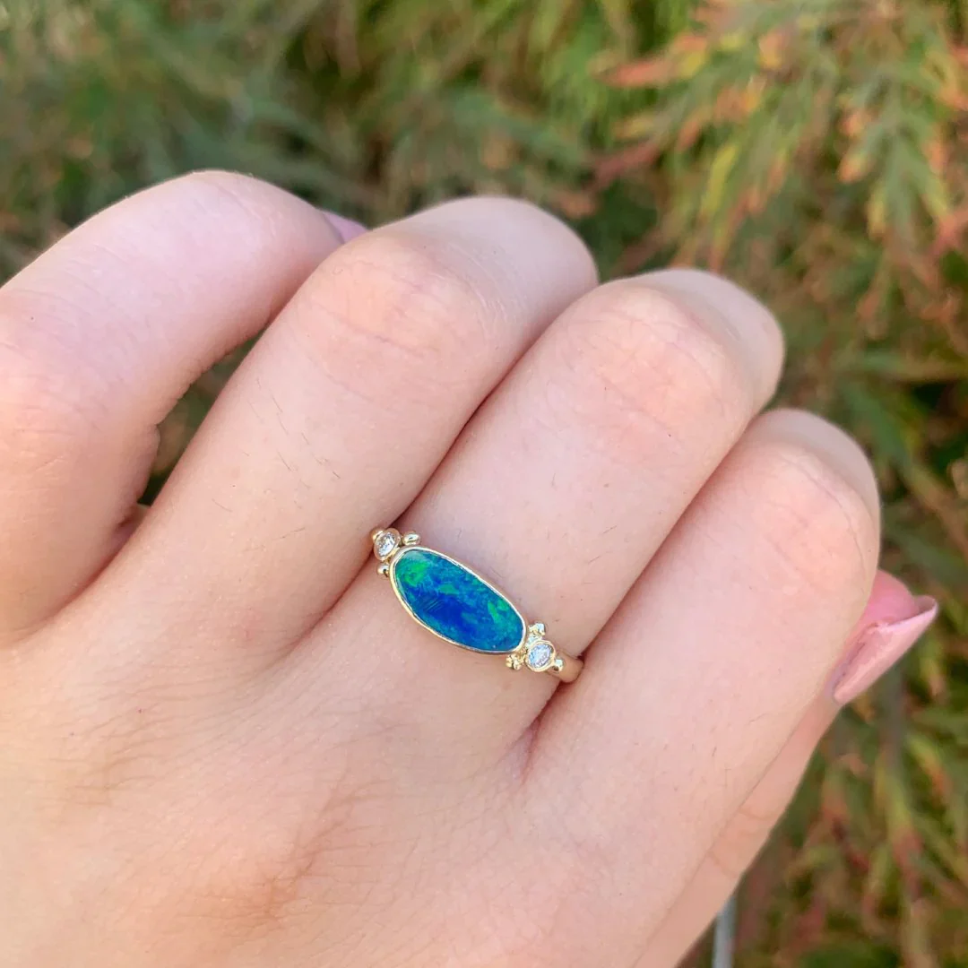 Australian Opal with Diamonds Ring - Image 2