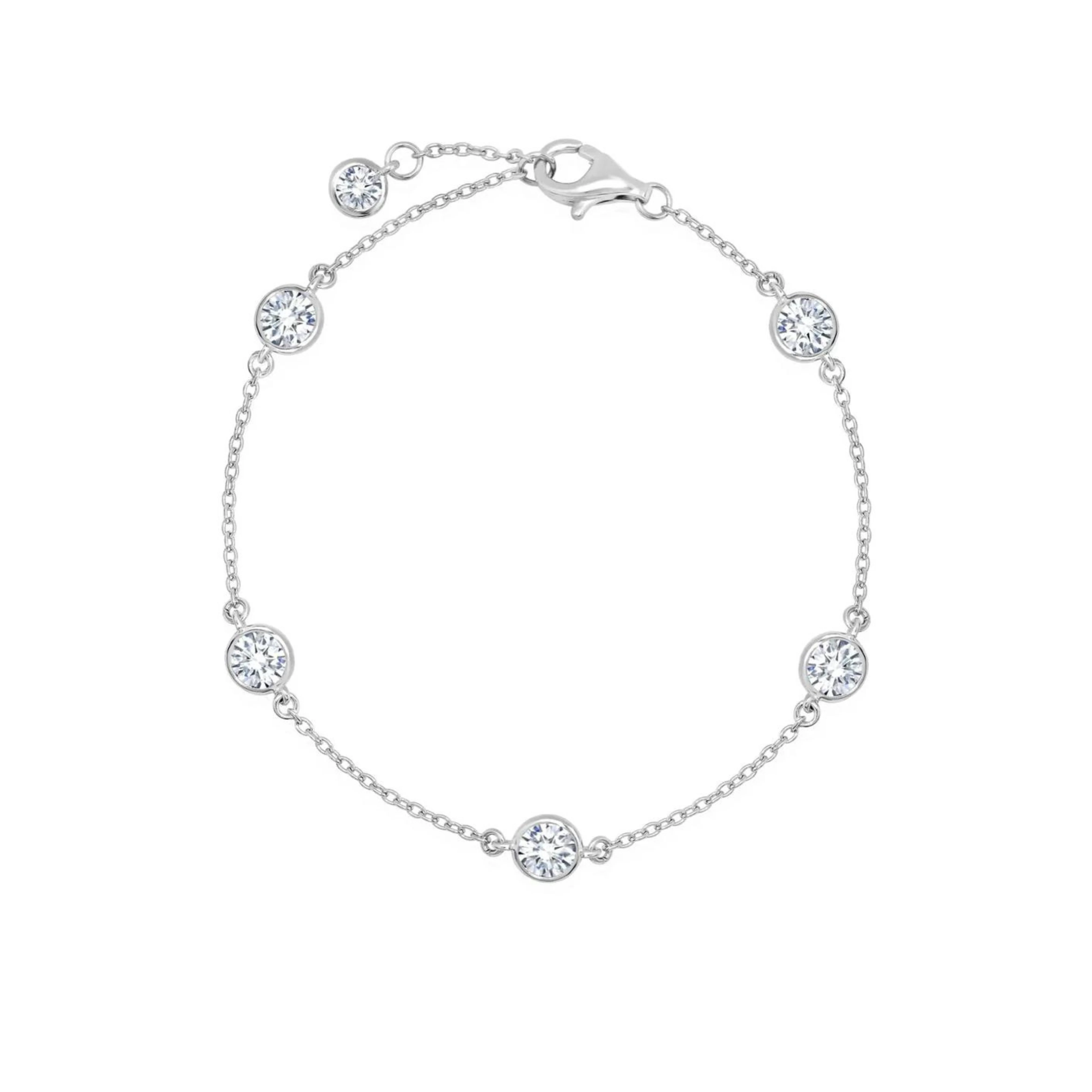 Bezel Set Station Bracelet Finished in Pure Platinum - 4mm