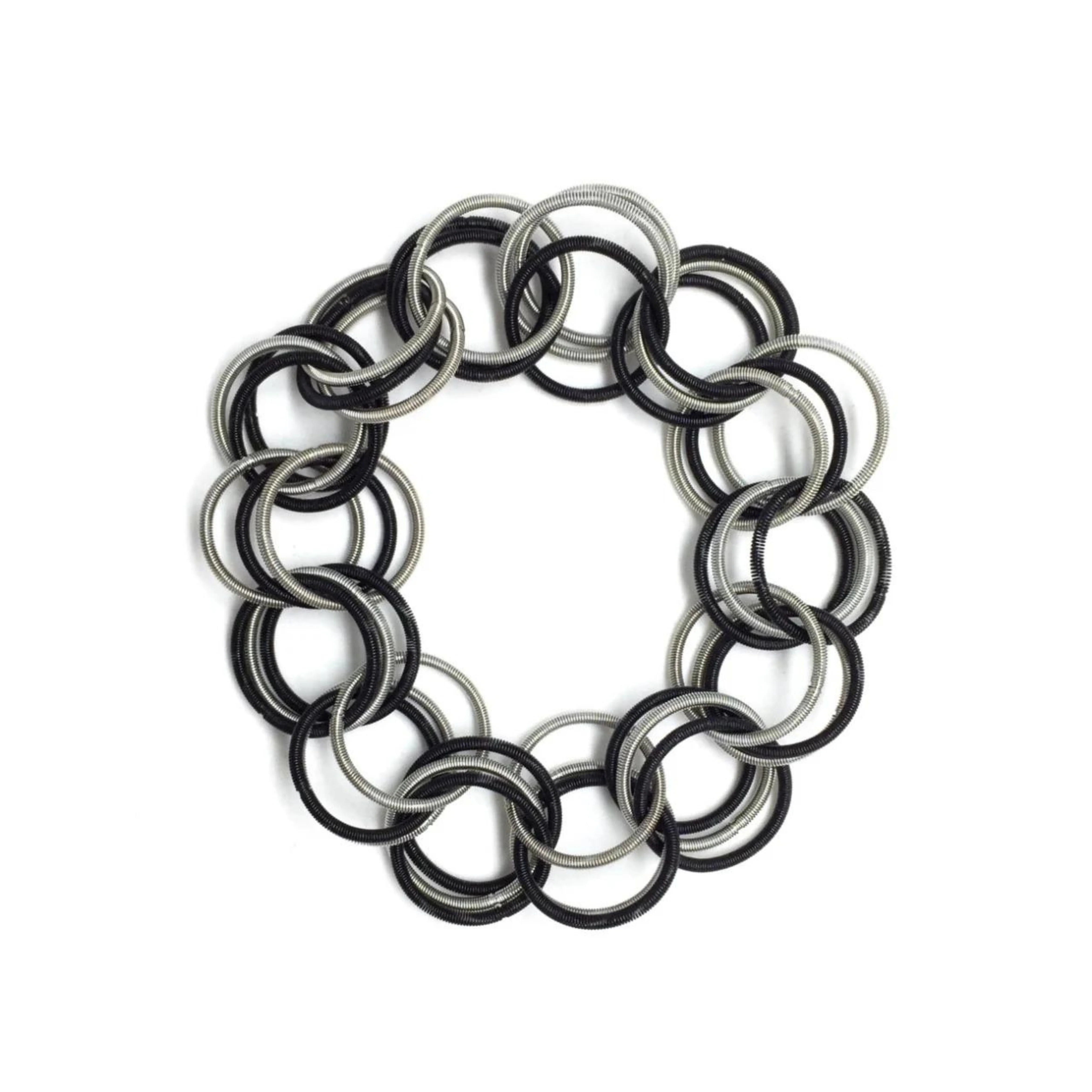 Silver and Black Spring Ring Bracelet