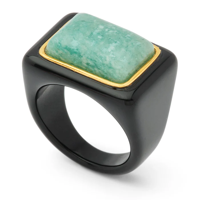Black Resin and Amazonite Block Ring