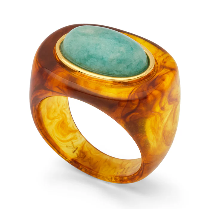 Tortoise Shell and Amazonite Oval Ring