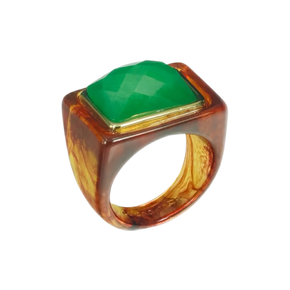 Block Ring - Firestone w/ Green Quartz