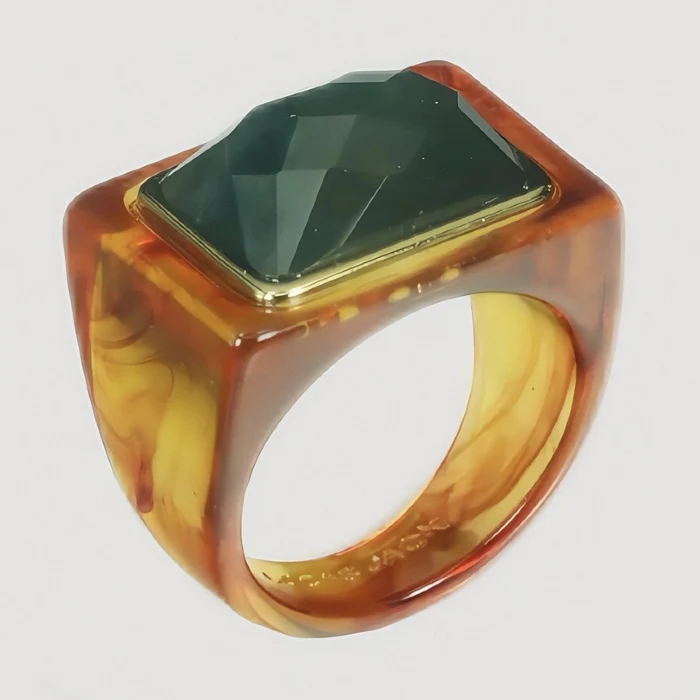 Block Ring - Firestone w/ Labradorite - Image 2