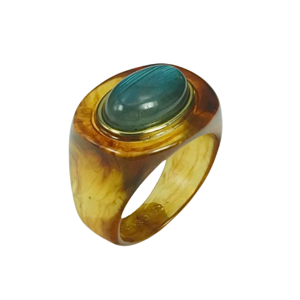 Block Ring - Tortoise Shell w/ Labradorite