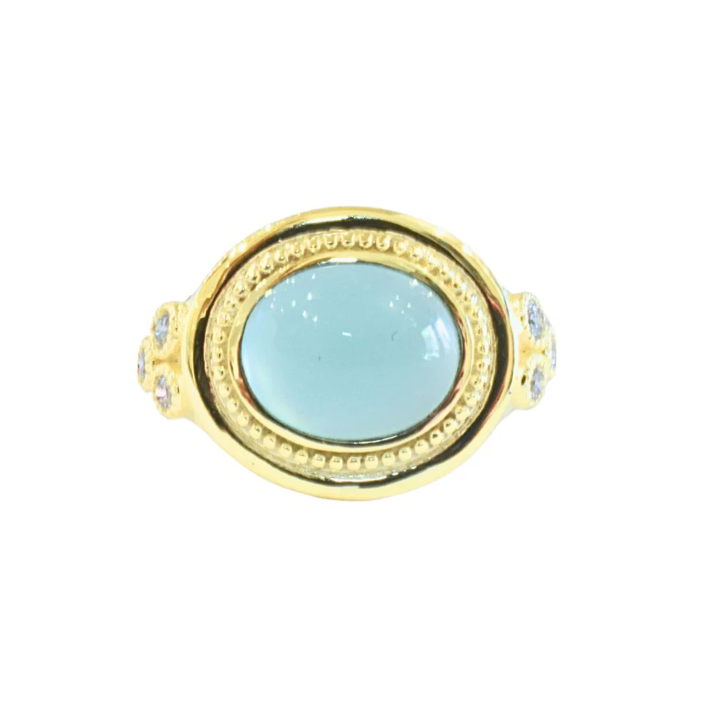 Blue Green Chalcedony with Diamonds Ring - Image 2