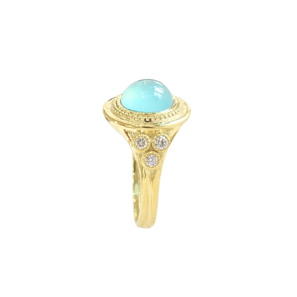 Blue Green Chalcedony with Diamonds Ring - Image 3