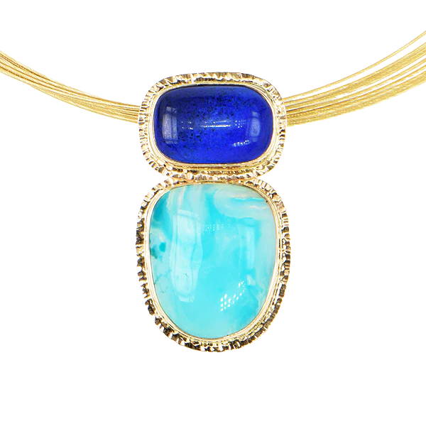 Chrysocolla and Lapis Cabochon Pendant