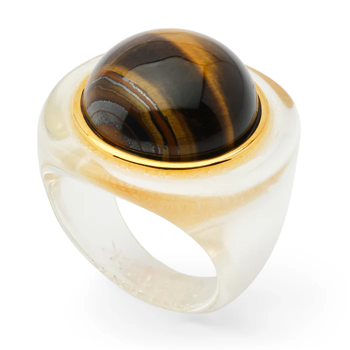 Clear Resin and Tigers Eye Round Block Ring