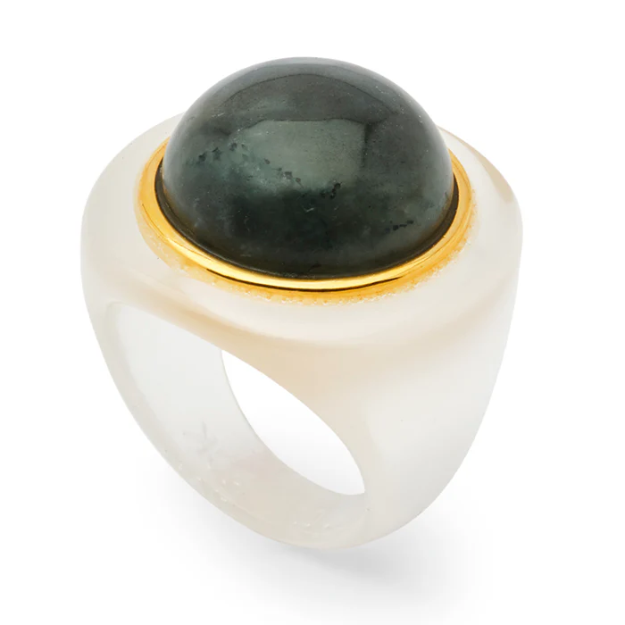 Opal Resin and Labradorite Round Block Ring
