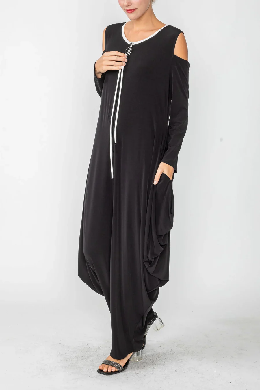 Cold Shoulder Sleeve Jumpsuit - Black - Image 2
