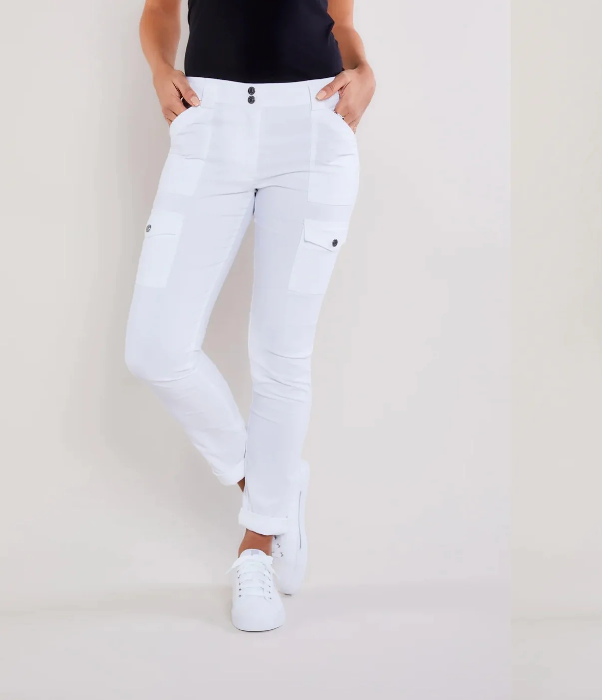 Kate Skinny Cargo Pant in White - Image 2