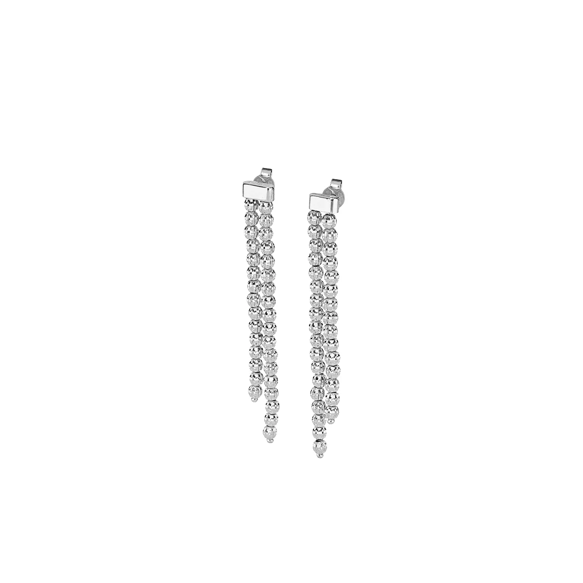 Crystal Drop 2 Row Earrings - Silver