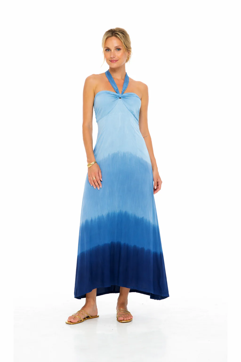 Dip Dye Cassia Halter Dress - Indigo
