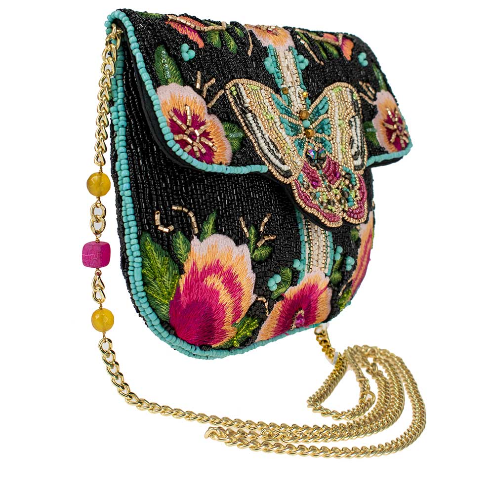 Dream Chaser Black Beaded Butterfly Crossbody Clutch Handbag - Image 4
