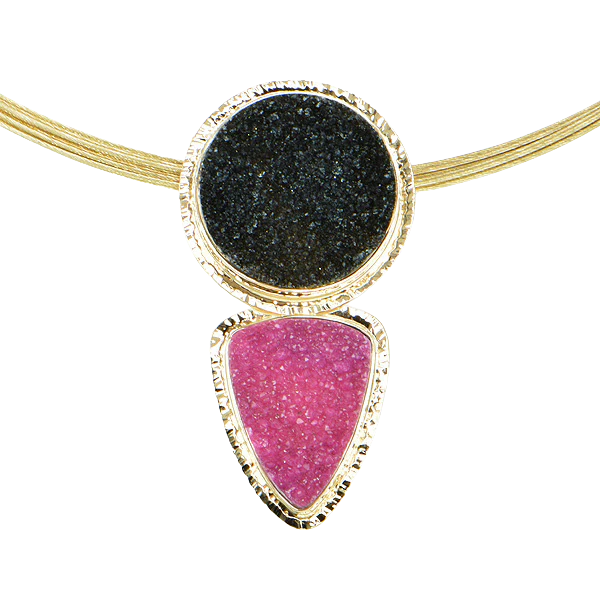 Drusy Cobalt Calcium and Black Drusy Quartz Cabochon Pendant - Image 2