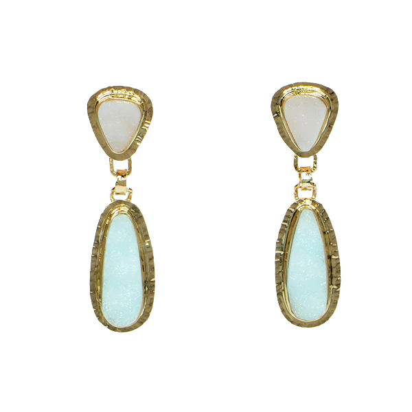 Drusy Hemimorphite and Drusy White Quartz Cabochon Earrings - Image 2