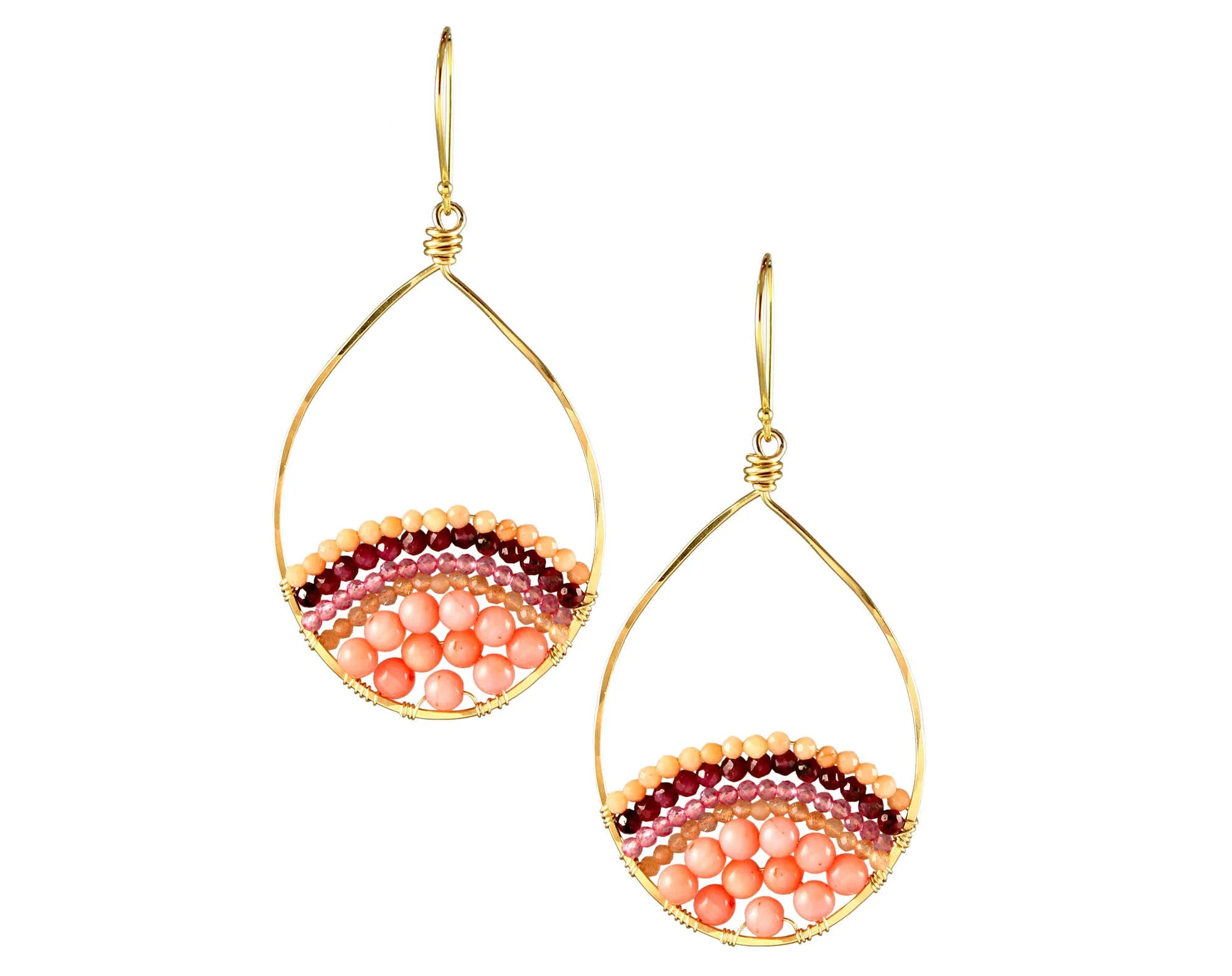 Coral, Sunstone, Quartz & Ruby Earrings
