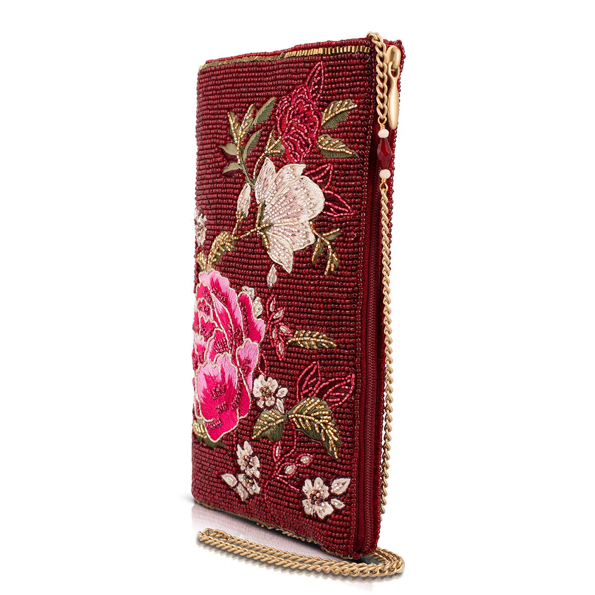 Eastern Bloom Burgundy Floral Crossbody Phone Bag - Image 3