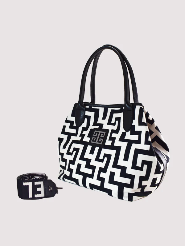 EMMELIA Classic Pattern – Leather in Ecru/Black with EL Strap