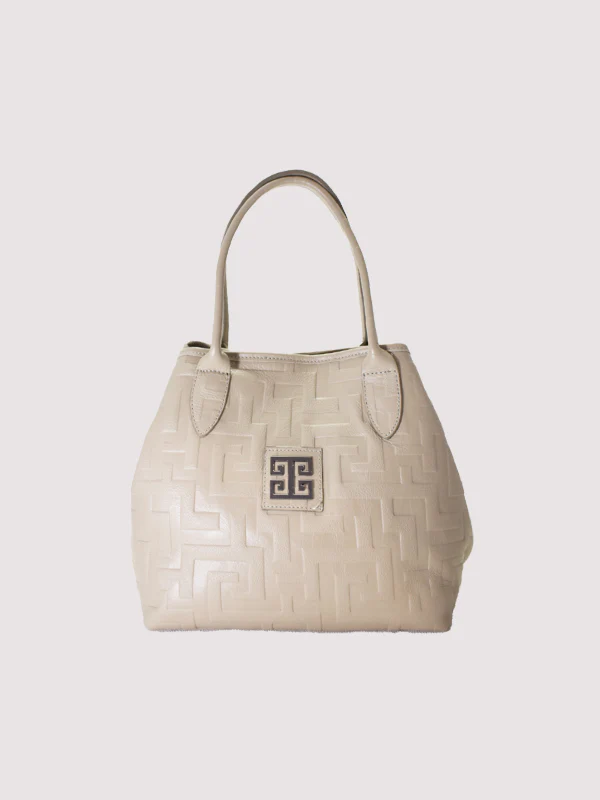 EMMELIA Classic Tote – Embossed Leather in Ecru with EL Strap - Image 2