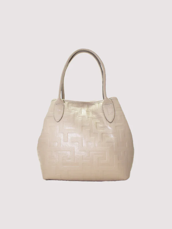 EMMELIA Classic Tote – Embossed Leather in Ecru with EL Strap - Image 3