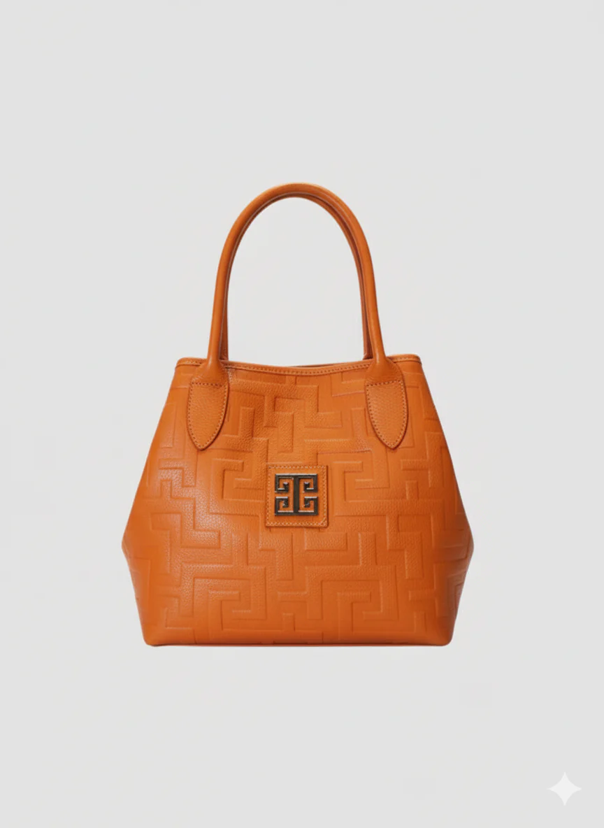 EMMELIA Classic Tote – Embossed Leather in Orange with EL Strap - Image 2