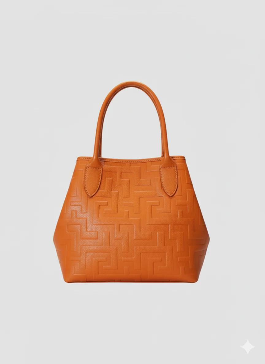 EMMELIA Classic Tote – Embossed Leather in Orange with EL Strap - Image 3