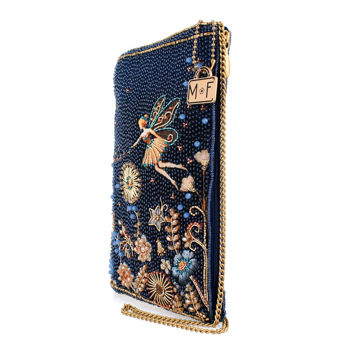 Fairy Dust and Floral Blue Beaded Crossbody Phone Bag - Image 3