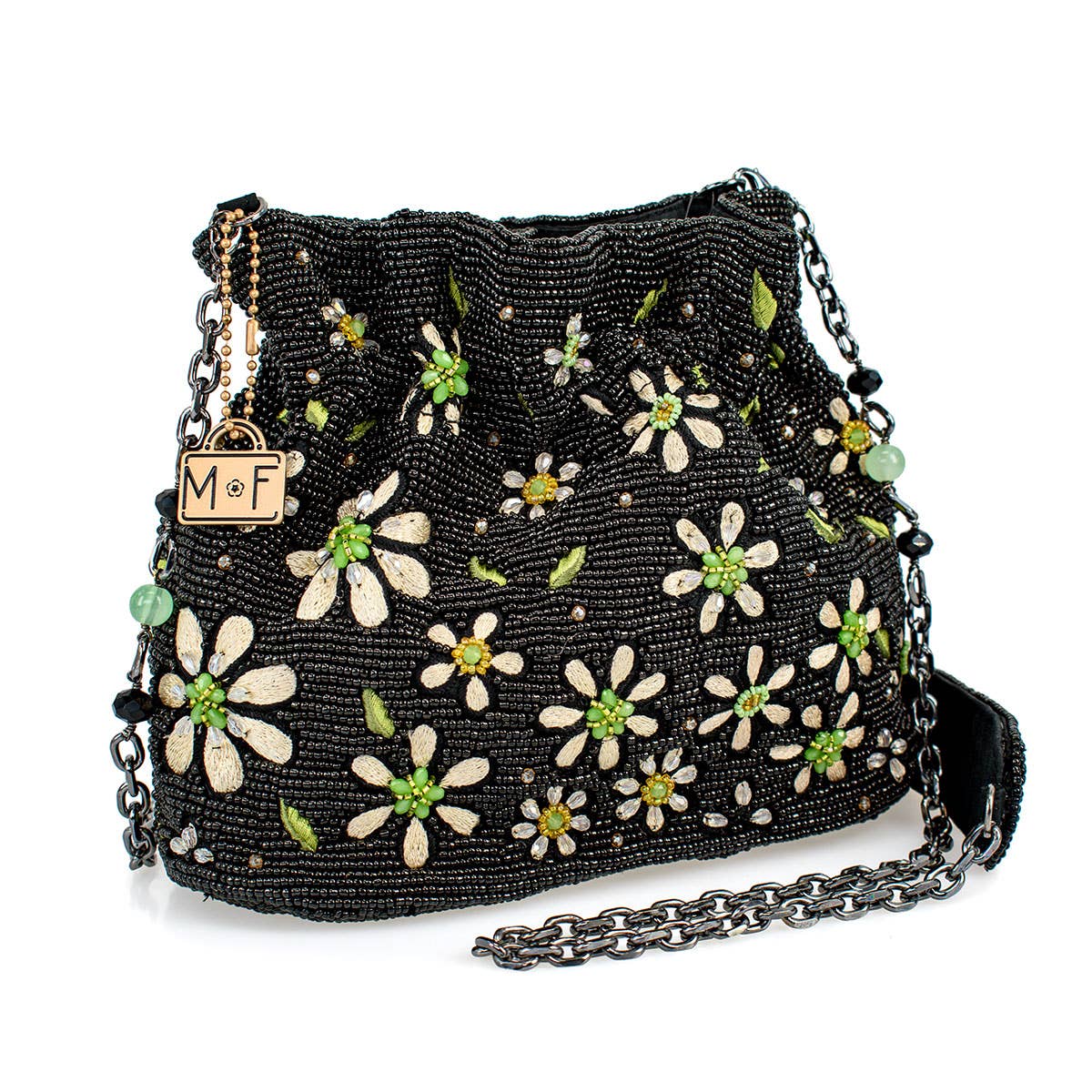 Fancy Free Beaded and Embroidered Bucket Crossbody Handbag