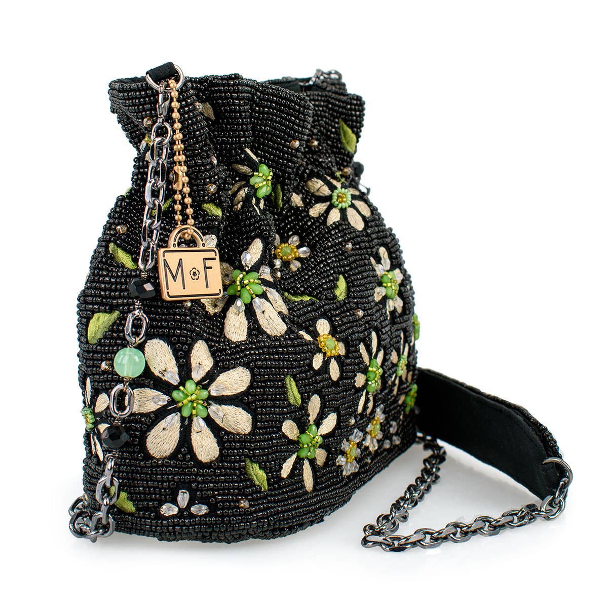 Fancy Free Beaded and Embroidered Bucket Crossbody Handbag - Image 4
