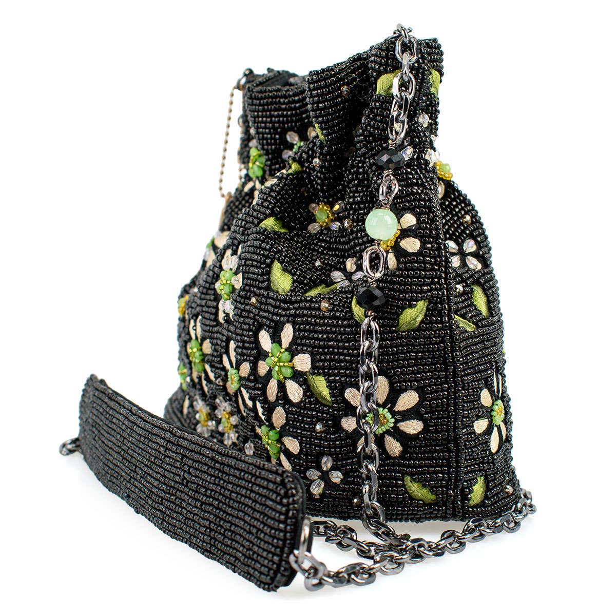 Fancy Free Beaded and Embroidered Bucket Crossbody Handbag - Image 5