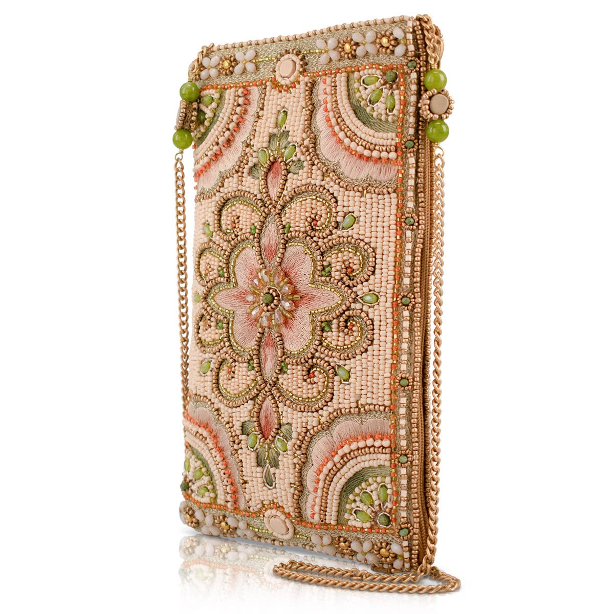 Gentle Touch Pink & Green Floral Beaded Crossbody Phone Bag - Image 2