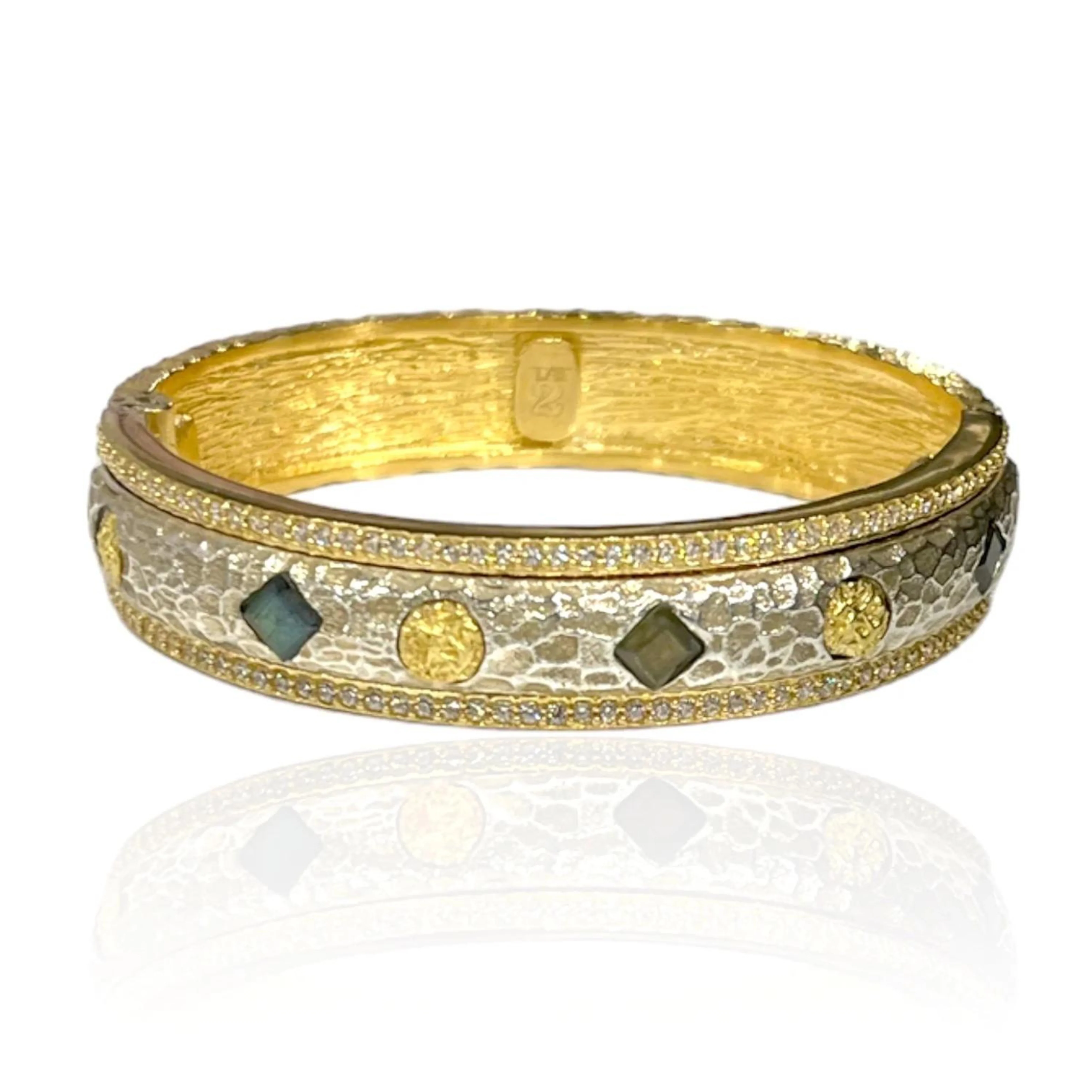 Gold and Satin Silver Labradorite Mota Coin Bangle
