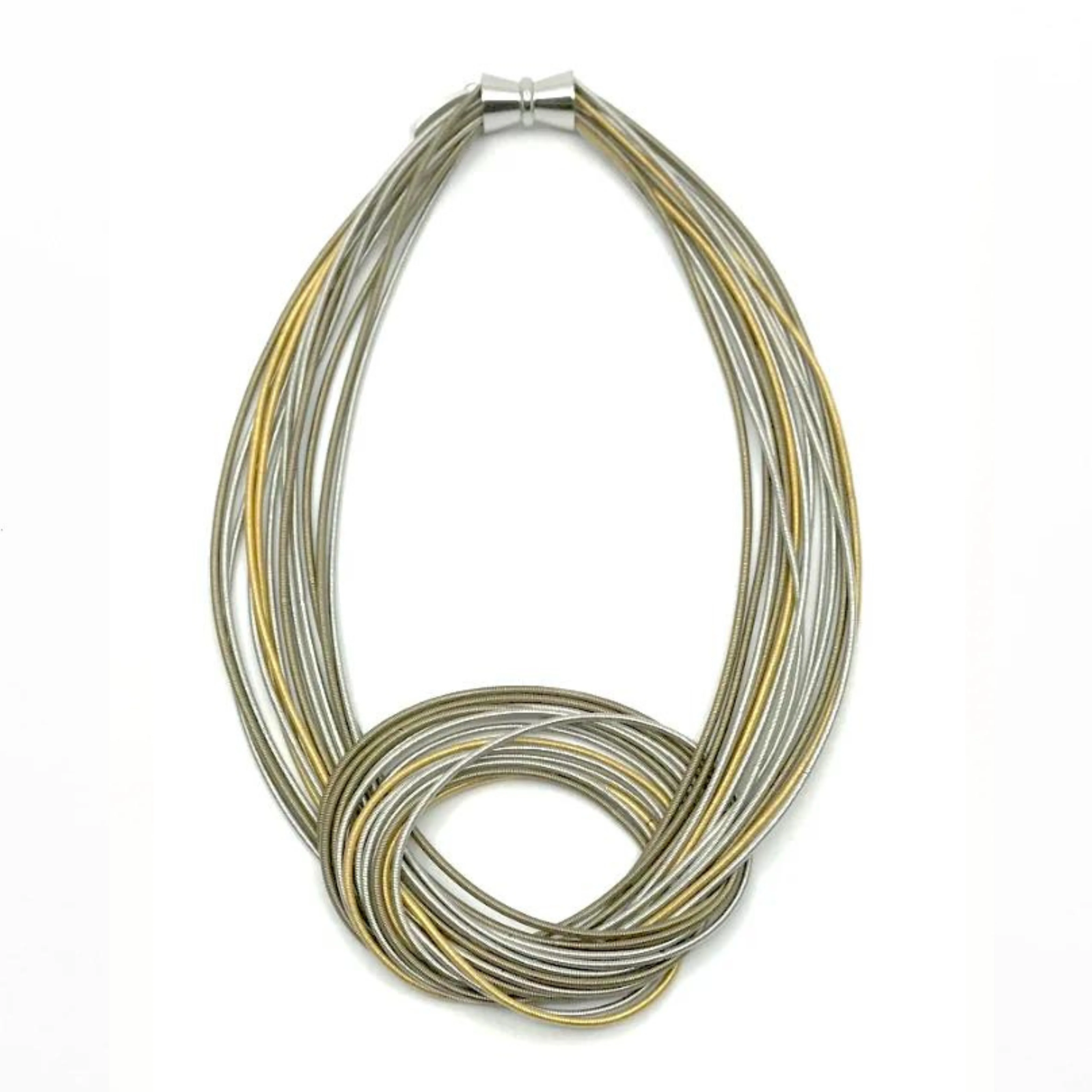 Gold and Silver Multi Piano Wire Large Knot Necklace