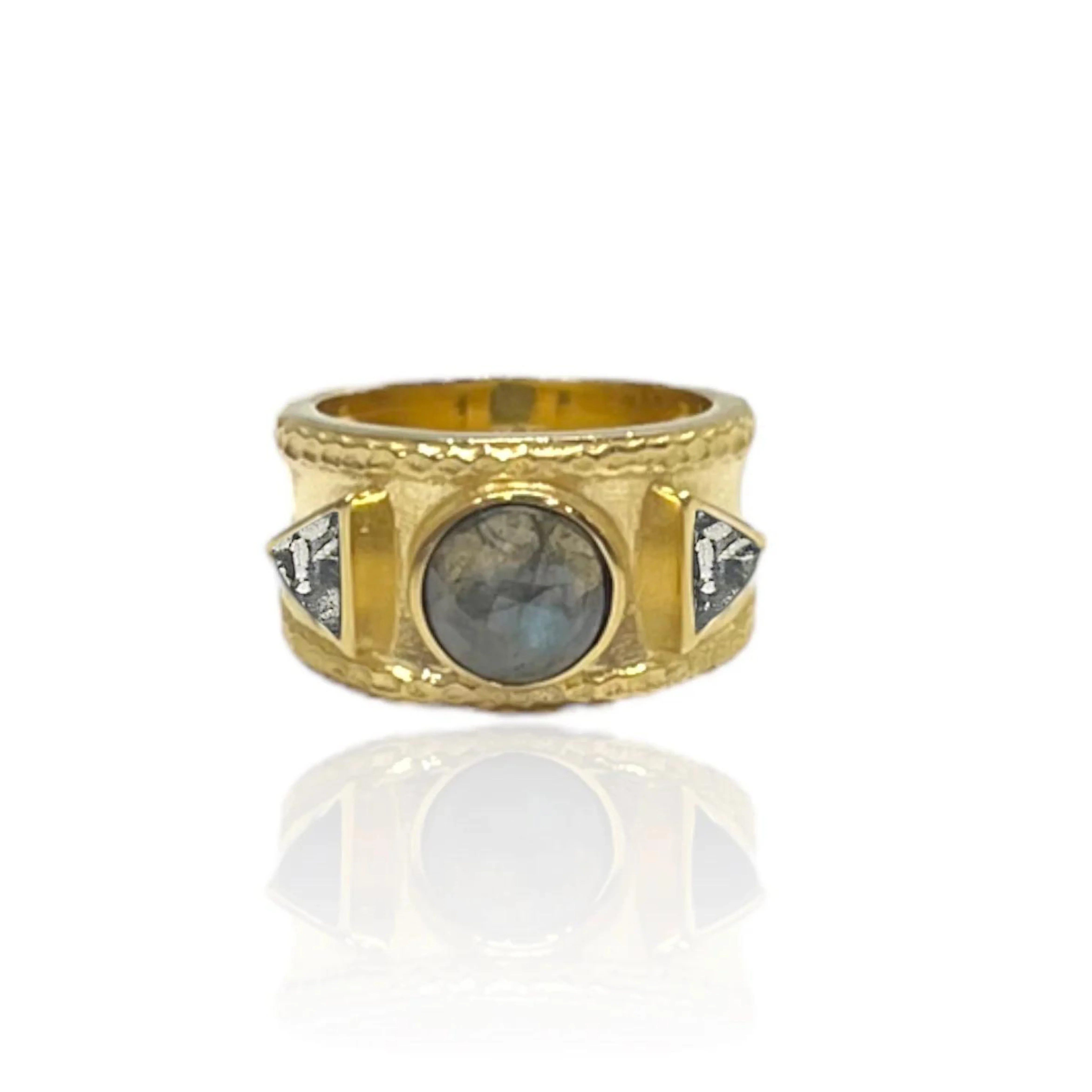 Gold Band Labradorite & Coin Tre Ring