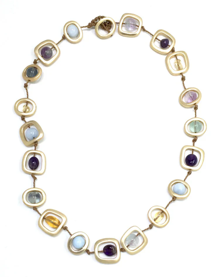 Gold Geo Necklace with Mixed Natural Stones