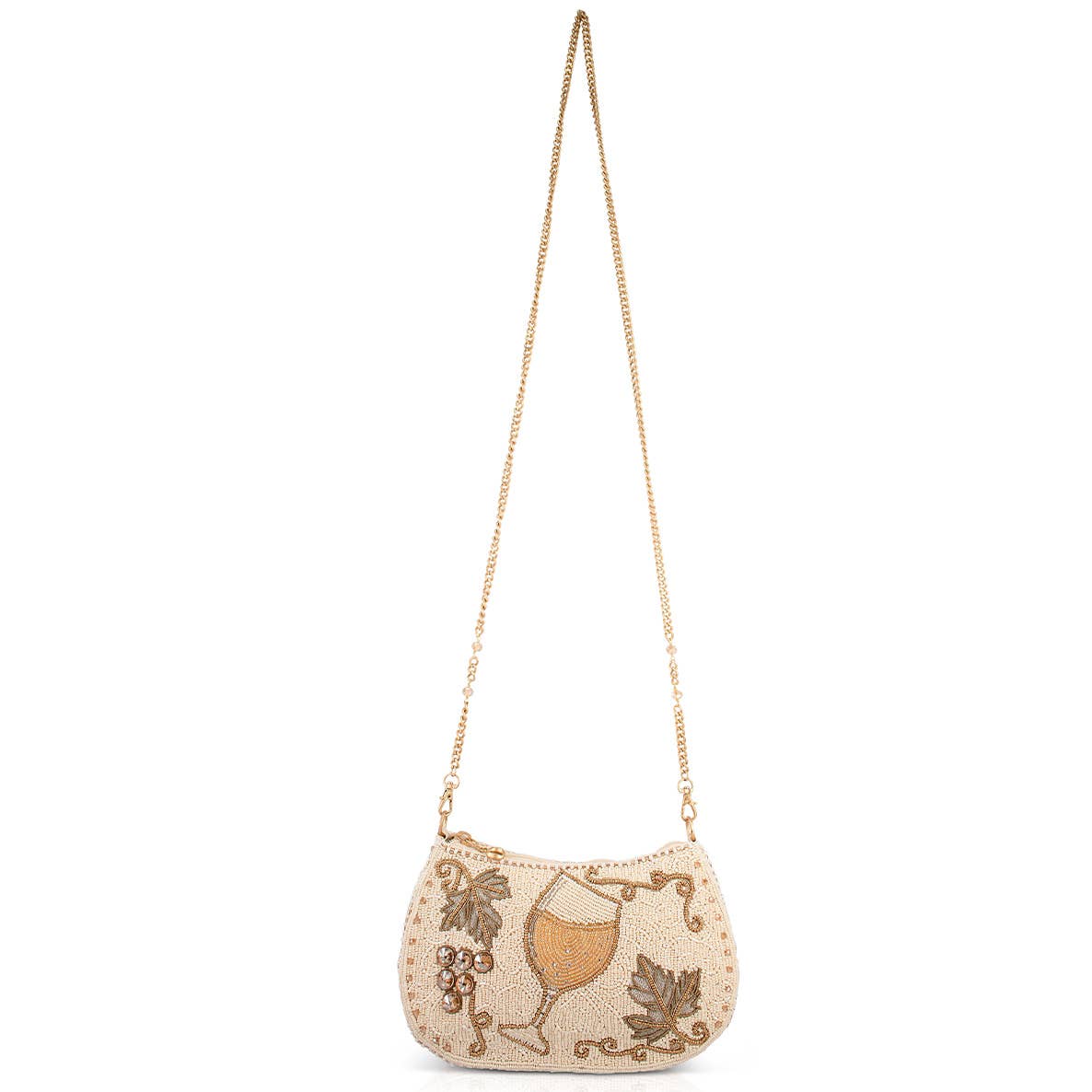 Grape Escape Wine Glass and Grapes Beaded Crossbody Handbag - Image 4